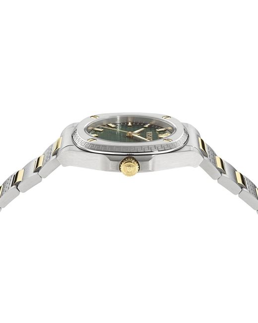 Versace Green Greca Pulse Two Tone Bracelet Watch