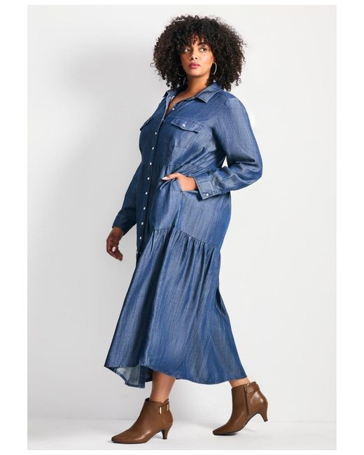 Avenue Blue Denim Tiered Shirtdress