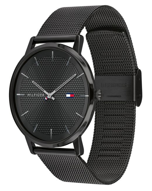tommy hilfiger black stainless steel mesh bracelet watch