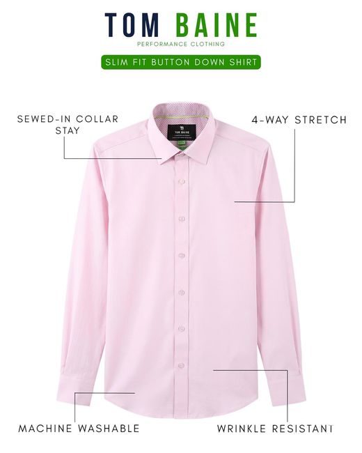 Tom Baine Pink Slim Fit Performance Solid Button Down Shirt for men