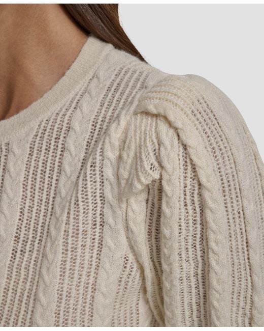 DKNY Natural Mixed Stitch Puff-sleeve Sweater