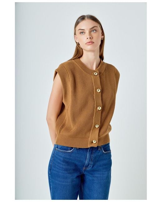 Endless Rose Blue Sleeveless Knit Buttoned Vest Top