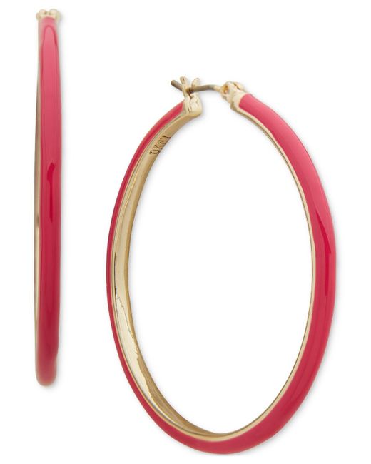 DKNY Red Gold-tone Medium Color-coated Hoop Earrings