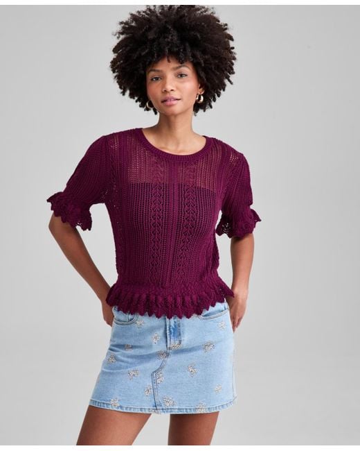 And Now This Purple Round-neck Open-knit Sweater
