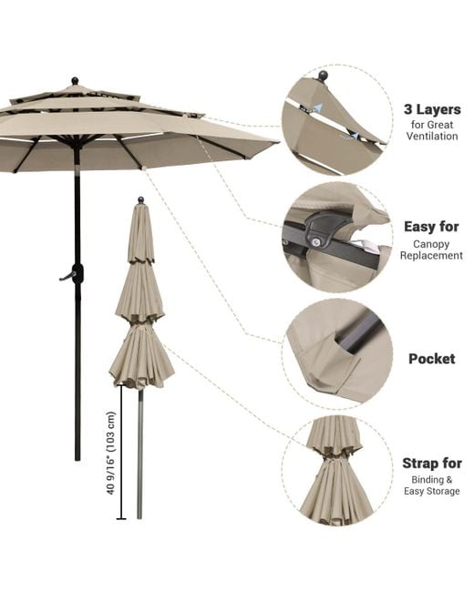 Yescom Metallic 10 Ft 3 Tier Patio Umbrella