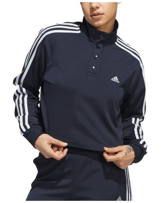 Adidas Blue Quarter-snap-up Tricot Pullover Top