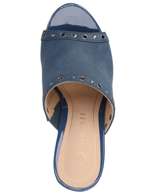 Journee Collection Blue Yari Platform Espadrille Wedge Sandals