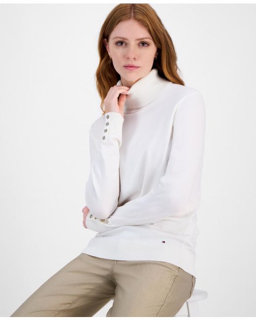 Tommy Hilfiger White Cotton Turtleneck Sweater