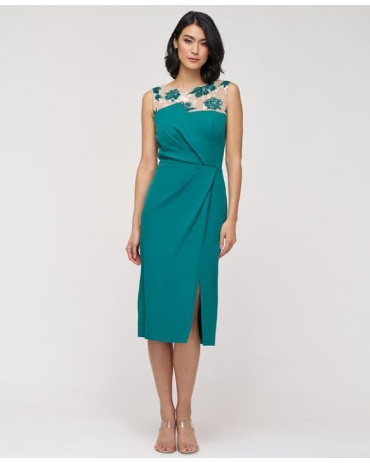 JS Collections Adelaide Illusion-yoke Embellished Sheath Dress in Blue |  Lyst