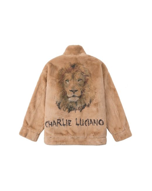 CHARLIE LUCIANO Khaki Fur Jacket Lion in Natural | Lyst
