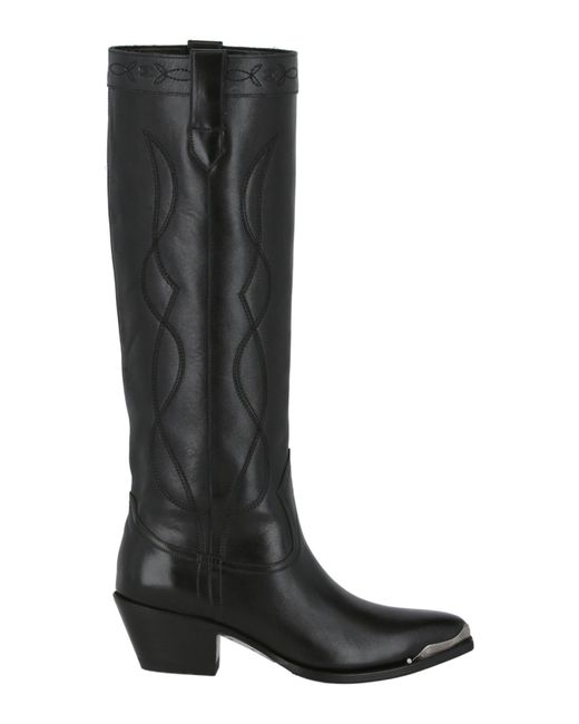 Celine Leather Western High Boots in Black - Lyst