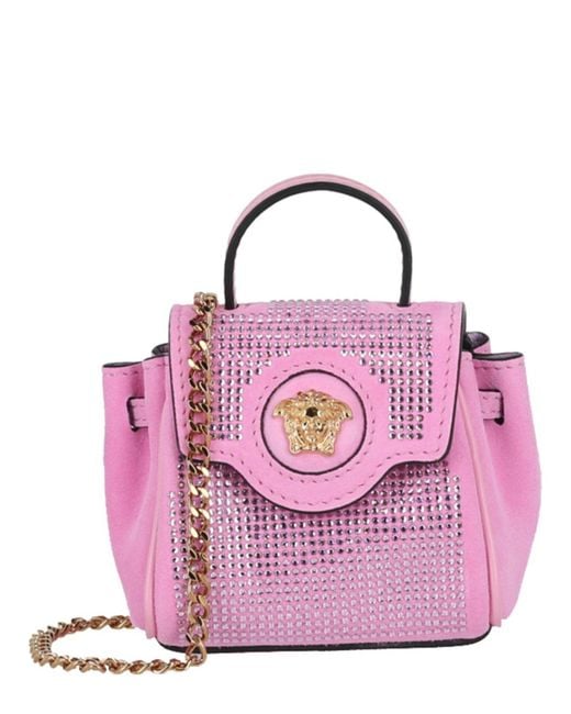 Versace Leather La Medusa Studded Micro Bag in Pink,Gold (Pink) | Lyst