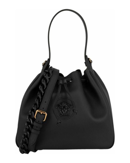 Versace La Medusa Leather Bucket Bag in Black,Gold (Black) Lyst UK