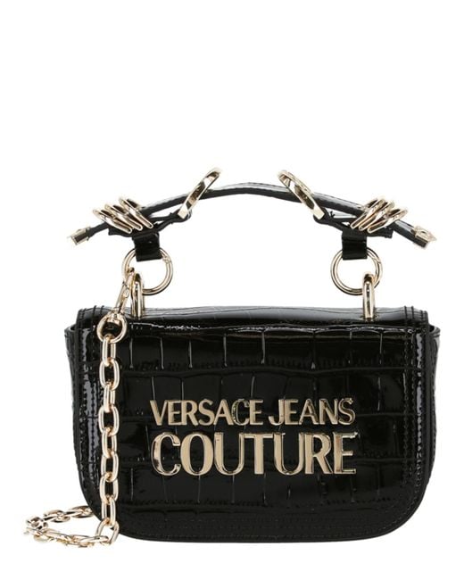 Versace Jeans Couture Leather Logo Chain Crossbody Bag in Black - Lyst