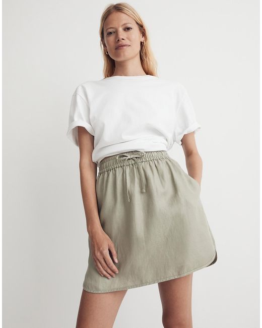 MW Linen-blend Curved-hem Mini Skirt in White | Lyst Canada