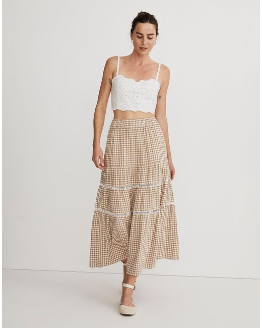 MW Natural Linen-blend Eyelet-trim Tiered Maxi Skirt