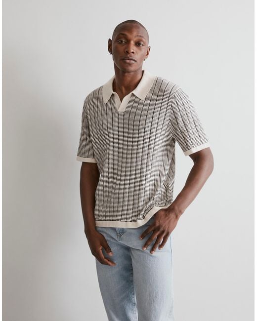 MW Gray Johnny-collar Short-sleeve Sweater Polo for men