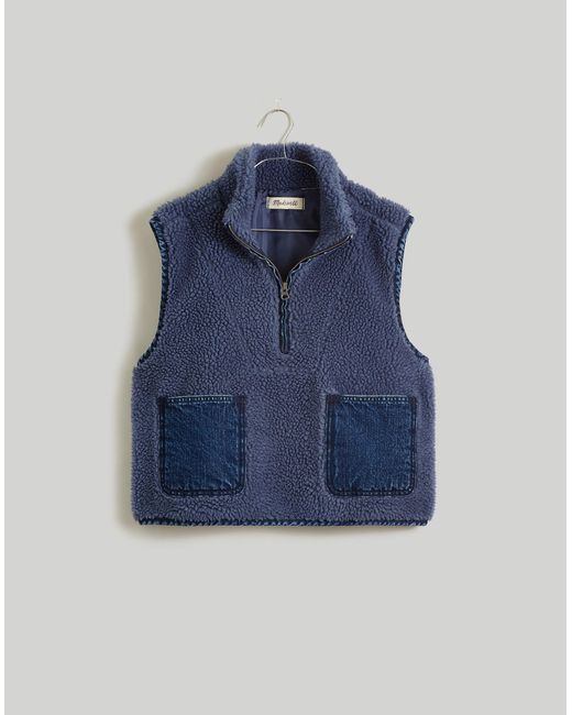 MW Blue Shearling Denim-pocket Pullover Vest