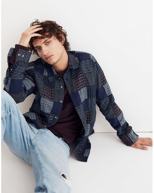 MW Corridor® Patchwork Plaid Long-sleeve Shirt in Blue for Men | Lyst UK