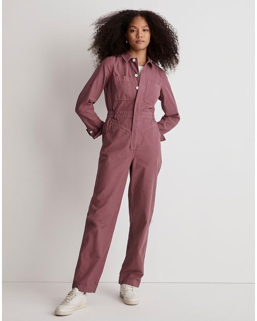 MW Red Garment-dyed Long-sleeve Jumpsuit