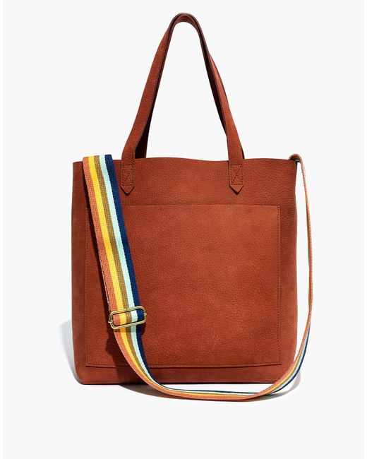 Madewell The Medium Transport Tote In Nubuck Leather: Striped Strap ...