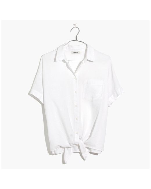 MW White Short-sleeve Tie-front Shirt