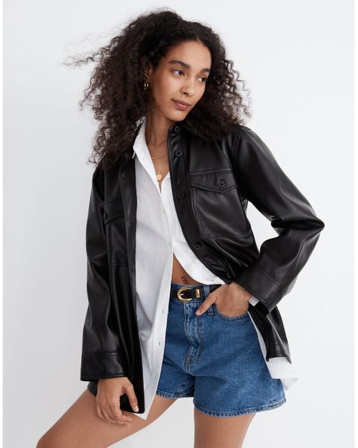 MW Faux Leather Oversized Shirt-jacket in Blue | Lyst Canada
