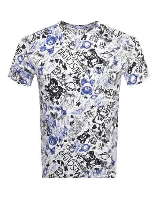 Moschino Blue Short Sleeve Print T Shirt for men