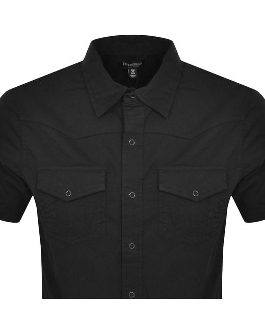 True Religion Black Woven Short Sleeve Shirt for men