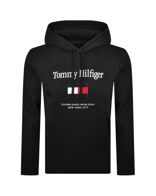 Tommy Hilfiger Black Embroidered Flag Hoodie for men