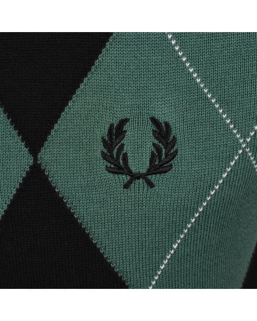 Fred Perry Green Argyle Knit Polo for men
