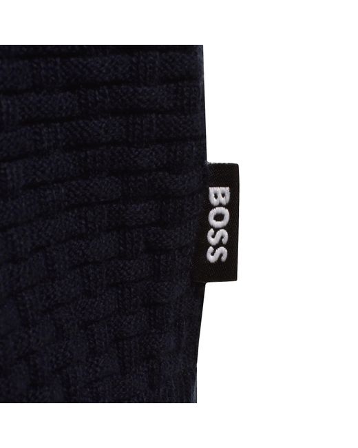 BOSS BUSINESS Blue Boss Knit Polo Jumper Dark for men