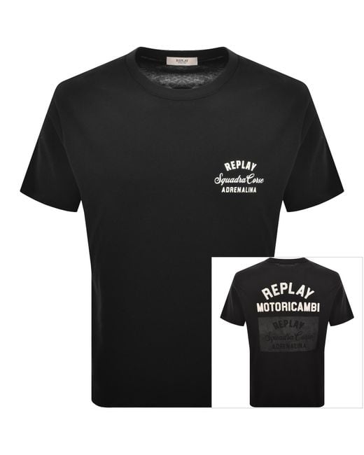 Replay Black Graphic T Shirt for men