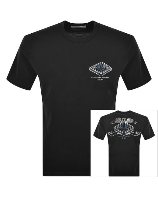 Replay Black Graphic T Shirt for men