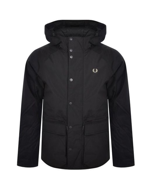 Fred Perry Black Padded Hooded Jacket for men