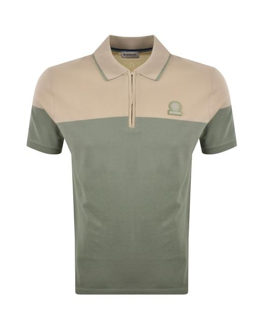 Sandbanks Green Colour Block Quarter Zip Polo for men