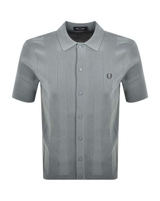 Fred Perry Gray Vertical Stripe Knit Polo Shirt for men