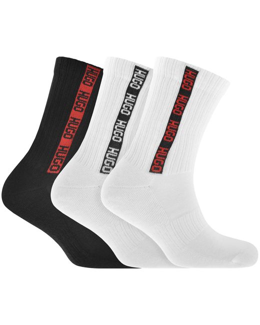 HUGO White 3 Pack Rib Tape Socks for men