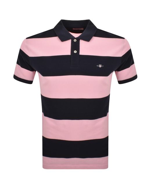 Gant Pink Block Stripe Polo T Shirt for men