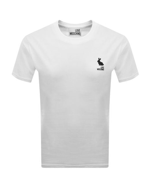 Moschino White Embroidered Logo T Shirt for men