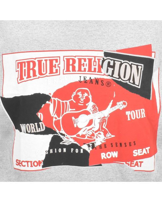 True Religion Gray Short Sleeve Torn Logo T Shirt for men