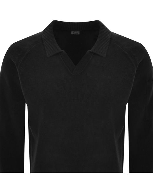 C P Company Black Cp Company Chenille Lens Polo Jumper for men