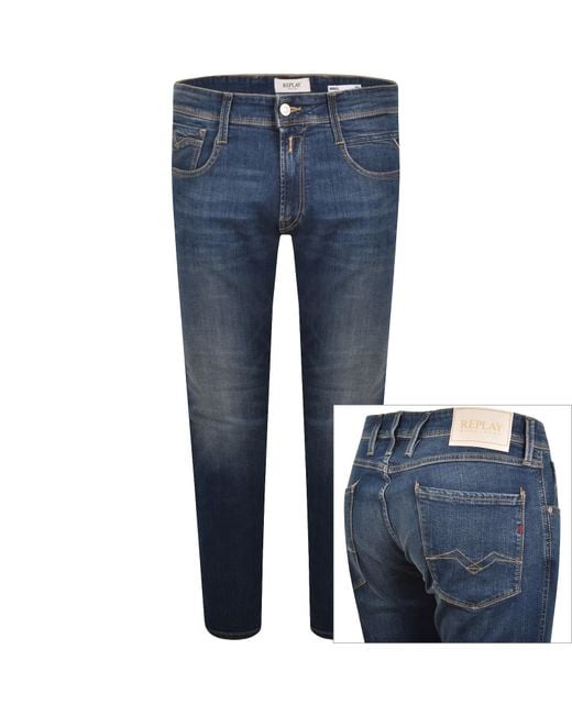 Replay Blue Anbass Slim Fit Jeans Mid Wash for men