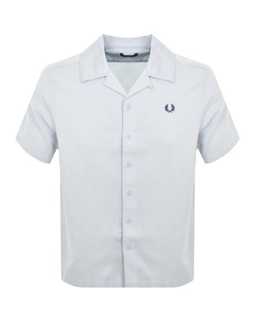 Fred Perry Blue Pique Textured Collar Shirt for men