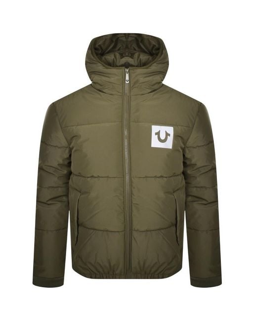 True Religion Hooded Puffer Jacket in Green for Men Lyst
