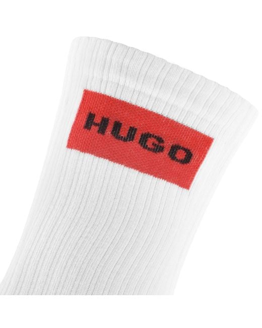 HUGO White 3 Pack Rib Label Logo Socks for men