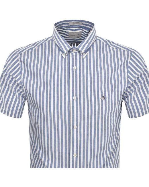 Gant Blue Short Sleeved Stripe Linen Shirt for men