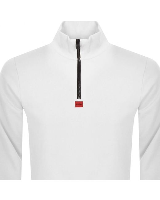 HUGO White Durty Half Zip Sweatshirt for men