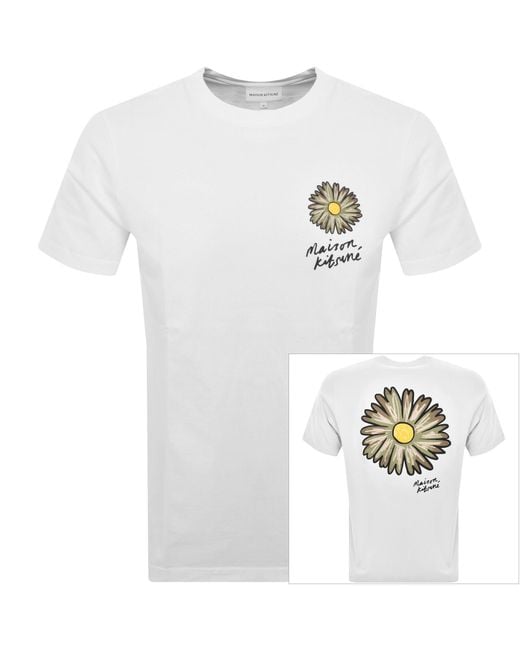 Maison Kitsuné White Floating Flower T Shirt for men