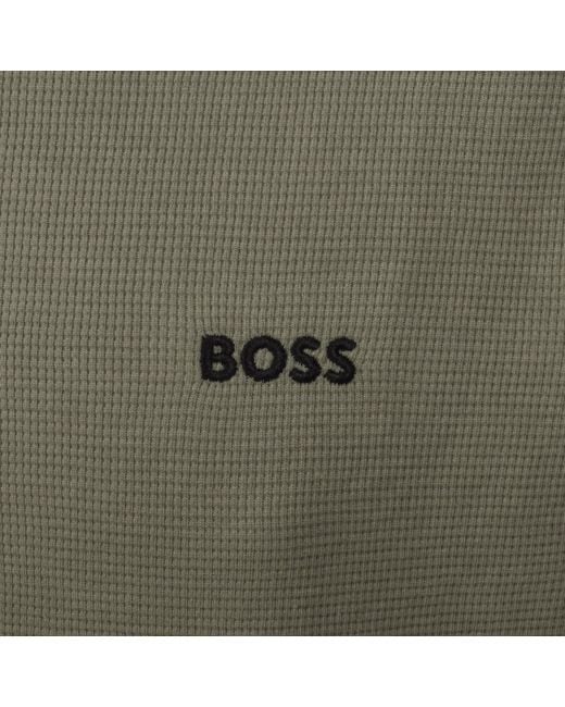 BOSS BUSINESS Gray Boss Waffle Hooded T Shirt Open for men
